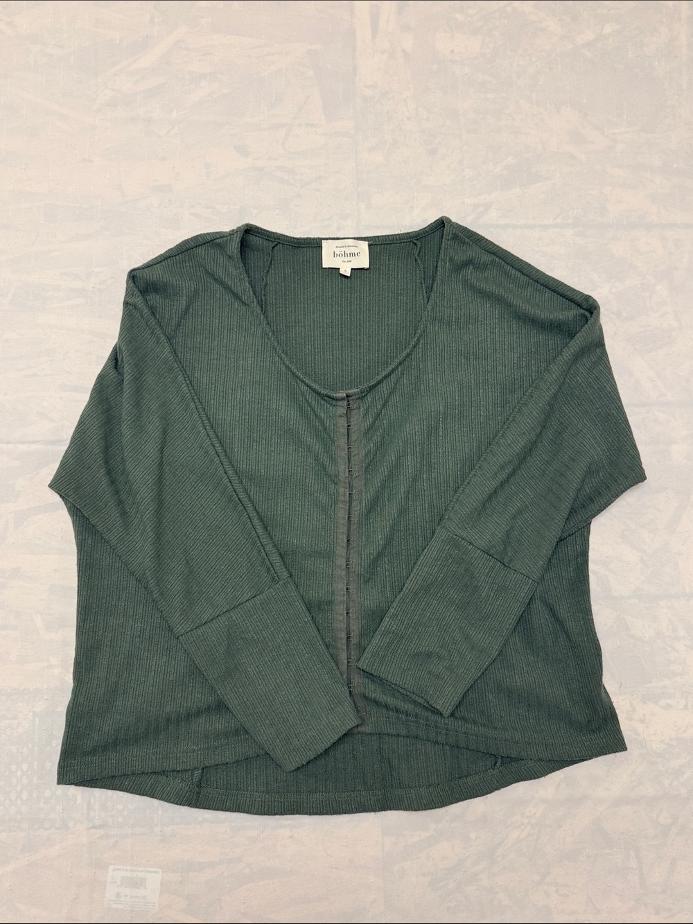 bohme Forest Green Ribbed Long Sleeve Top With Clips for Zipper